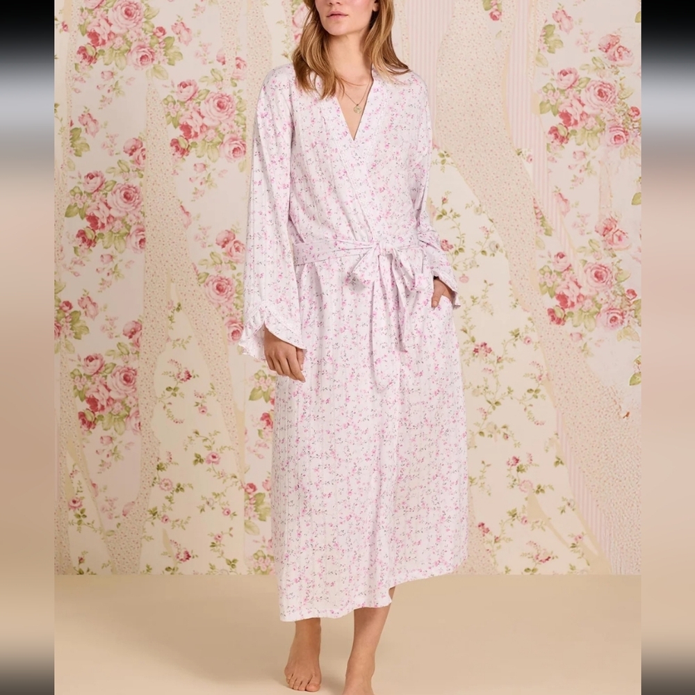 Eileen West Rosevine Whisper Cotton Pointelle Wrap Robe L/XL